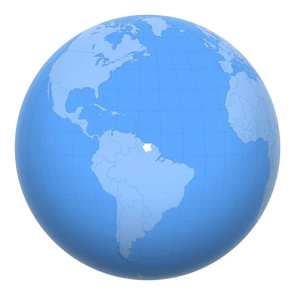 苏里南在全球 地球的中心是苏里南共和国的位置 苏里南地图 包括与首都的层 — 图库矢量图片