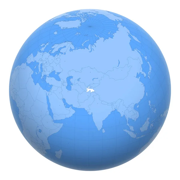 世界中のタジキスタン タジキスタン共和国の位置を中心とした地球 タジキスタンの地図 資本都市の層が含まれています — ストックベクタ