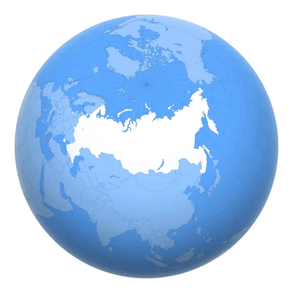 Rusko Zeměkouli Země Soustředila Místo Ruské Federace Mapa Ruska Zahrnuje — Stockový vektor