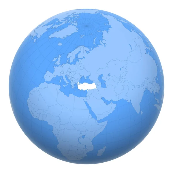 土耳其在全球 地球的中心是土耳其共和国的位置 土耳其地图 包括与首都的层 — 图库矢量图片