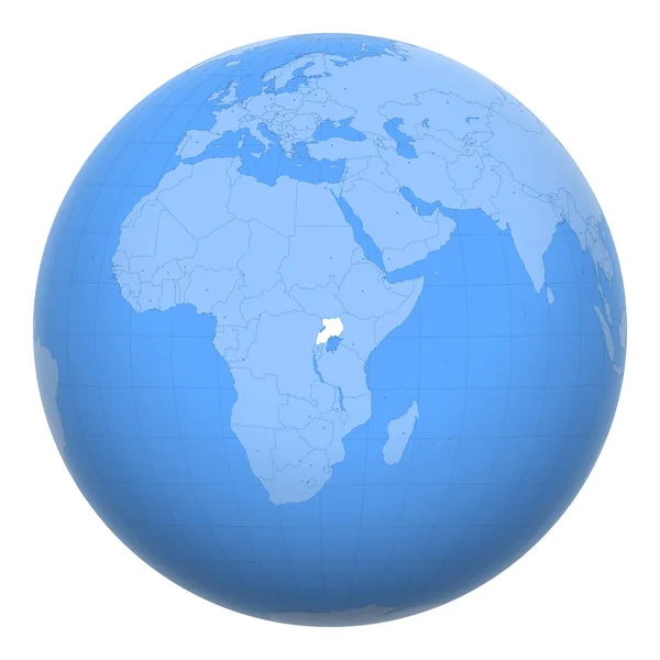 世界中のウガンダ ウガンダ共和国の位置を中心とした地球 ウガンダの地図 資本都市の層が含まれています — ストックベクタ
