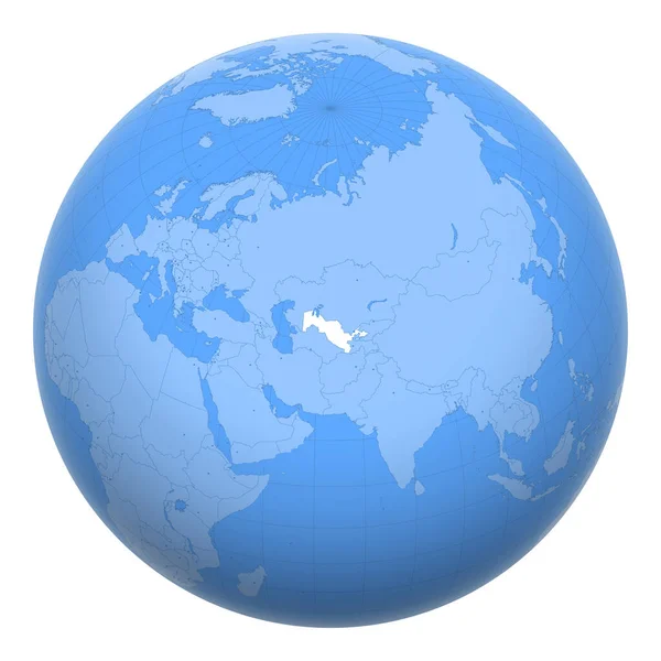 Узбекистан Планете Земля Сосредоточена Месте Расположения Республики Узбекистан Карта Узбекистана — стоковый вектор