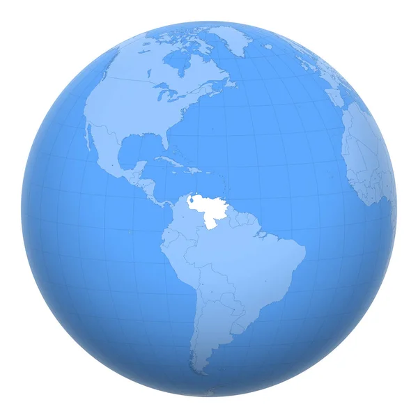 Venezuela Globo Terra Centrada Localização República Bolivariana Venezuela Mapa Venezuela —  Vetores de Stock