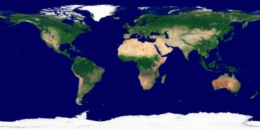 Dünya dokusu. Dünya 'nın uydu görüntüsü. Gezegenin yüksek çözünürlüklü dokusu, kabartma gölgeleme (arazi topografisi) ile ve atmosfersiz. Gerçekçi ve detaylı dünya dokusu (fiziksel harita).