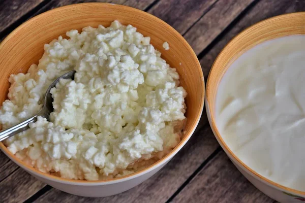 Fermenterade Mjölk Produkter Keso Och Naturell Yoghurt — Stockfoto