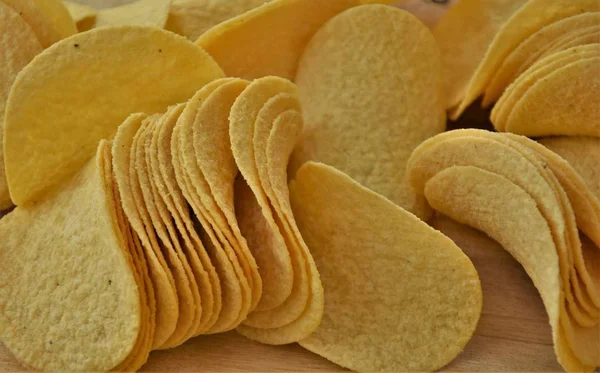 Pile Fried Potato Chips Close — Stock Photo, Image
