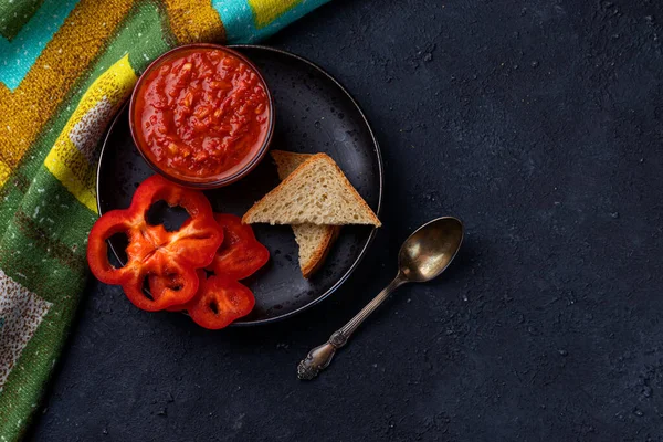 Ajvar Pindjur Propagação Vegetal Vermelho Pimentão Páprica Mousse Tomate Uma — Fotografia de Stock