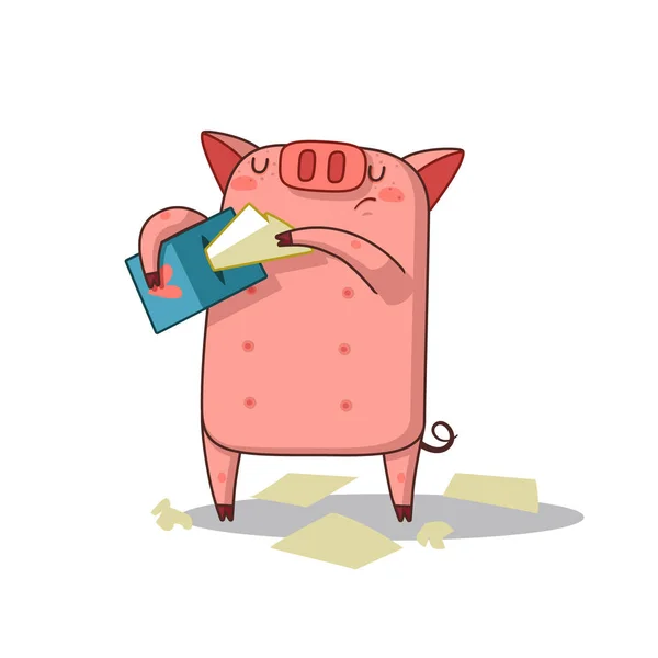 ベクトル ストック イラスト絵文字文字を分離された豚泣いて漫画 — ストックベクタ
