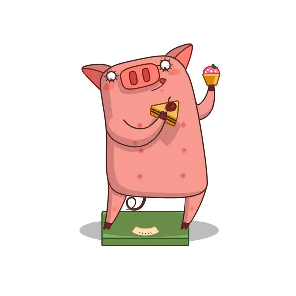 Carte Voeux Cochon Dessin Animé Mignon Avec Gâteau — Image vectorielle