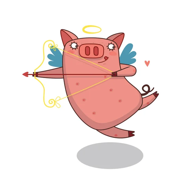 Feliz Cartoon Cupido Porco — Vetor de Stock