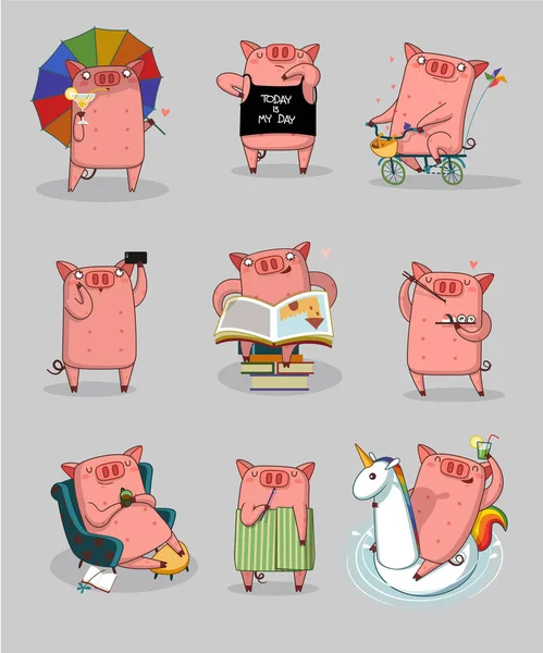 Великий Набір Щасливої Свині — стоковий вектор
