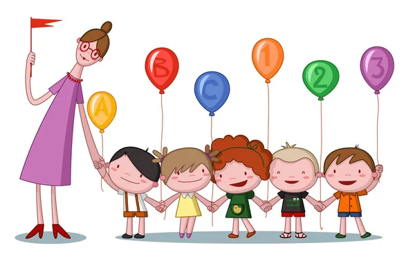 Ilustración Grupo Niños Niñas Reunidos Juntos — Vector de stock