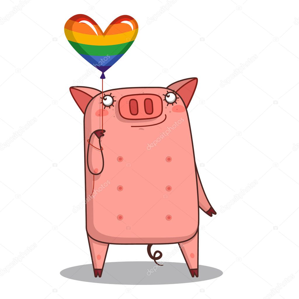 Vector illustration. Air balloons. Flag of a gay pride flag. happy pig