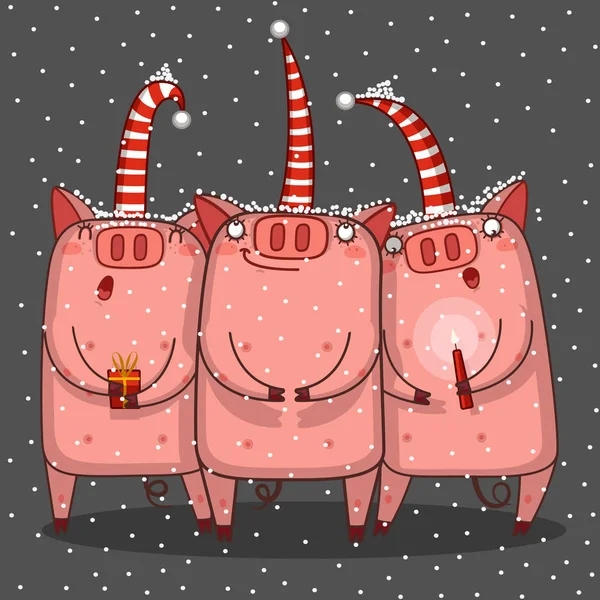 Trio Porcos Estão Cantando Uma Canção Natal — Vetor de Stock