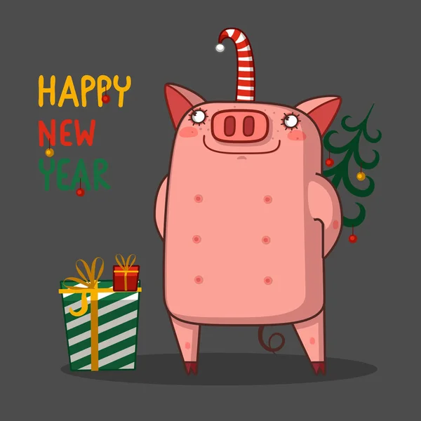 Щаслива Свиня Подарунок — стоковий вектор