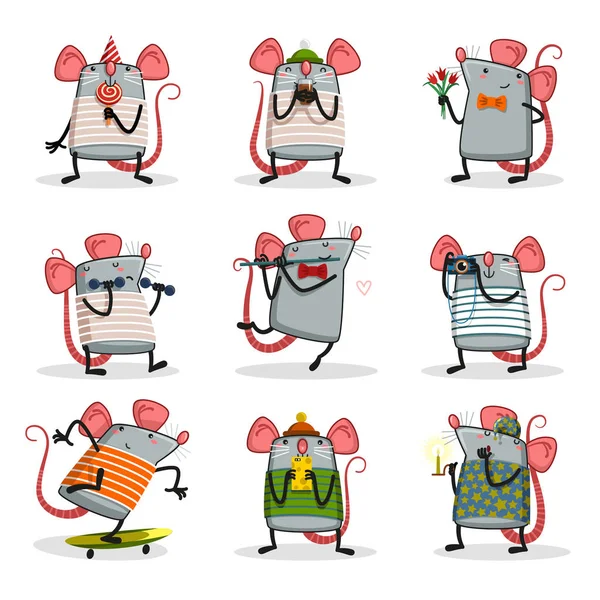 sevimli küçük hayvan fare fare vektör çizim düz tasarımı - vektör