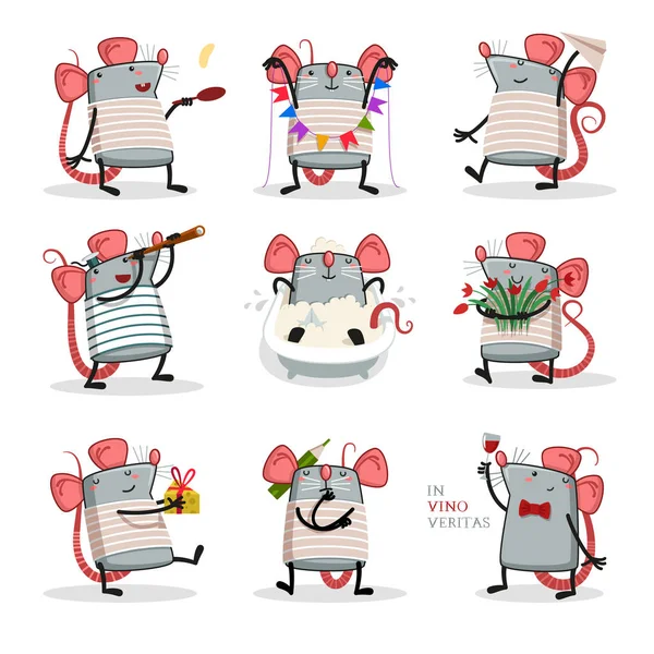 Bonito Pequeno Rato Animal Rato Vetor Ilustração Plana Design Vector — Vetor de Stock