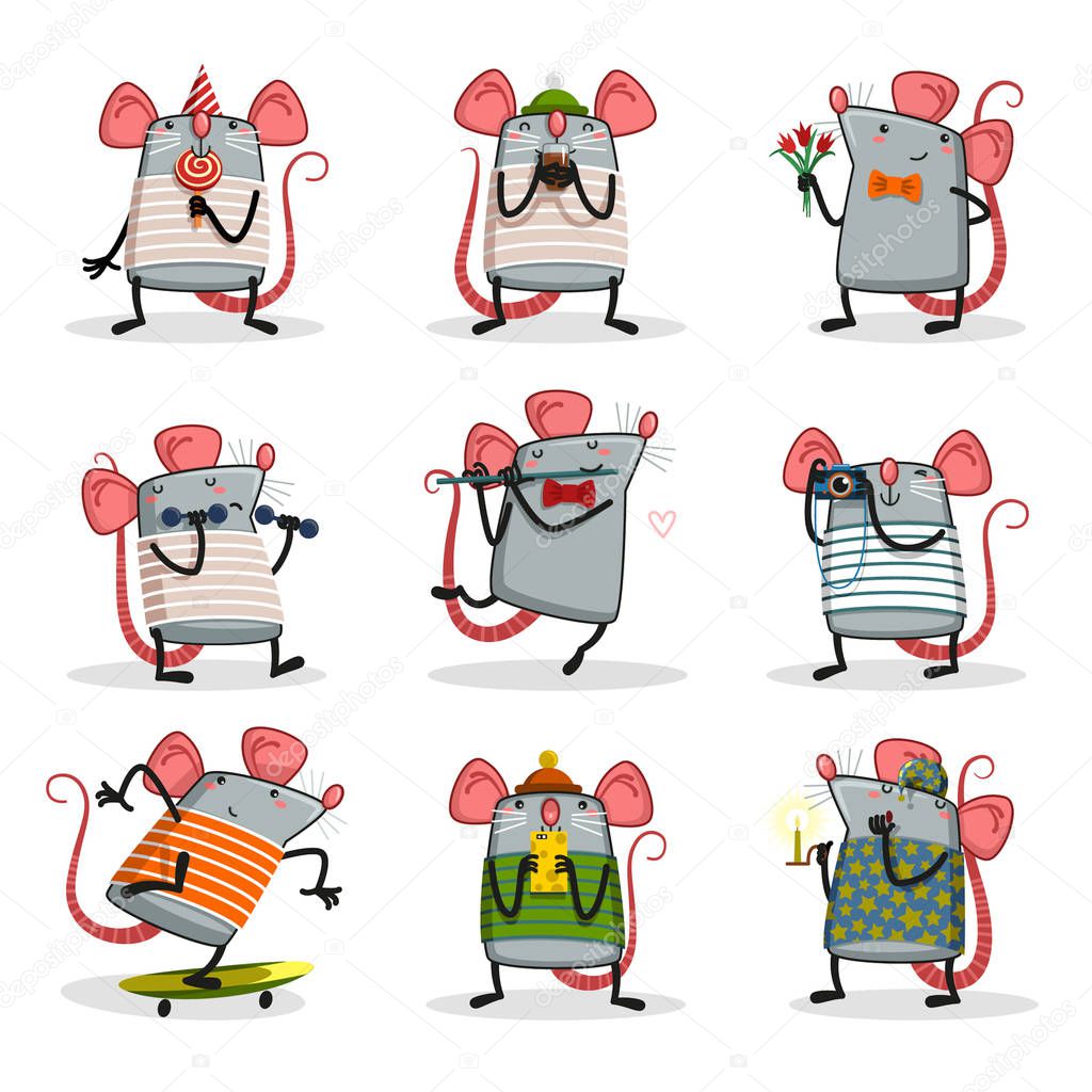 cute small animal rat mouse vector illustration flat design - Vector