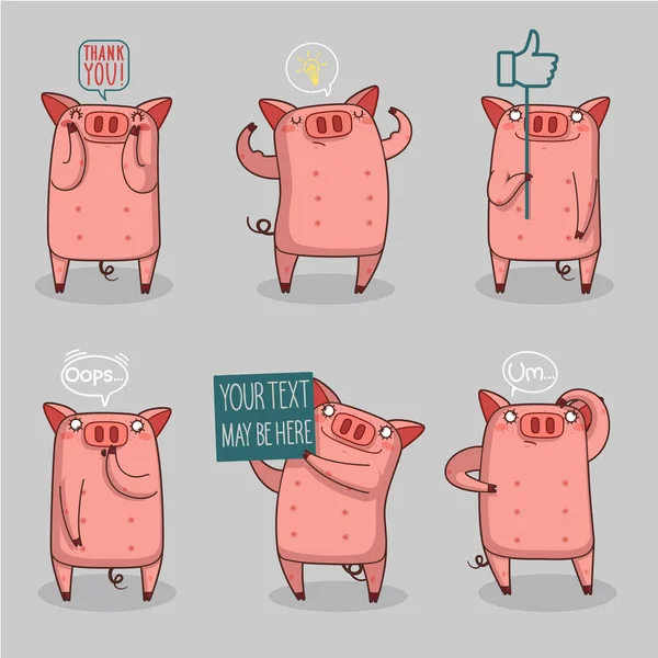 Heureux Porc Emoji Ensemble — Image vectorielle