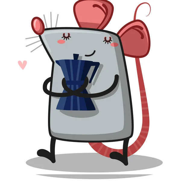 Rato Dos Desenhos Animados Com Cafeteira Moka Vetor — Vetor de Stock