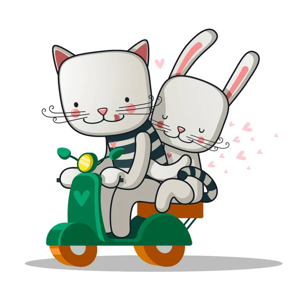 Couple Amoureux Sur Scooter — Image vectorielle