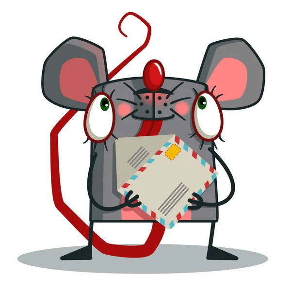 Vektor Illustration Der Niedlichen Ratte Mit Umschlag — Stockvektor