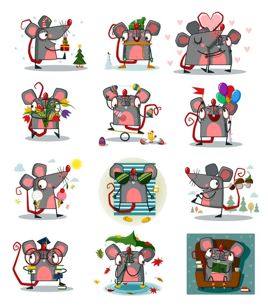Ilustrace Potkanů Každý Měsíc Rok Krysy — Stockový vektor