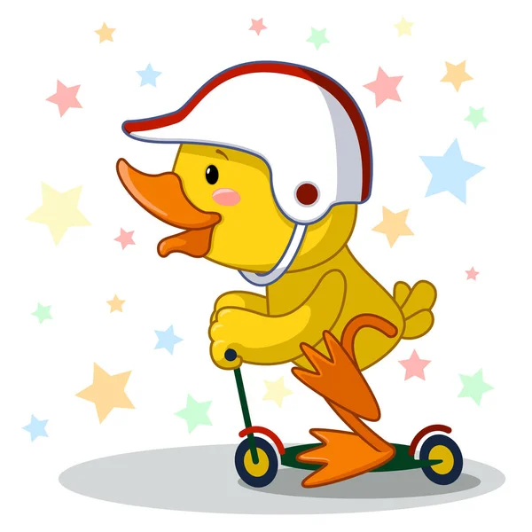 Cute Funny Animal Duck Character Scooter — Stock Vector