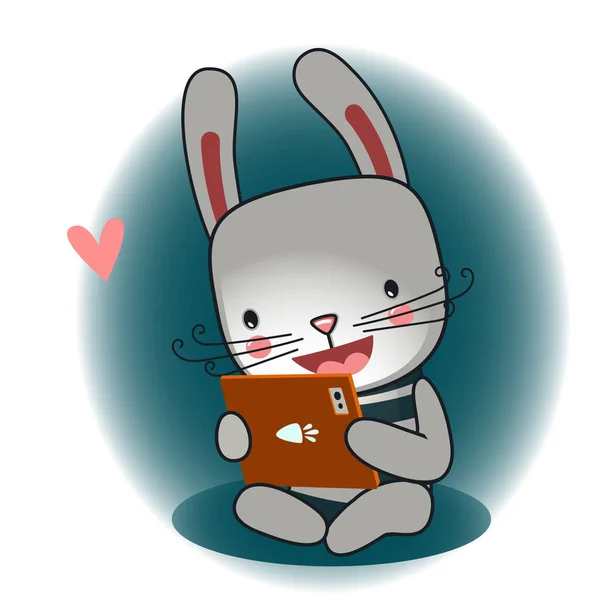 Lapin Jouant Dans Tablette — Image vectorielle