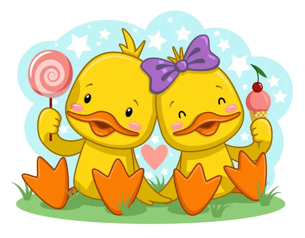 Cute Ducks Sweet Candies Vector — Stok Vektör