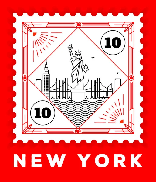 Poste Simple Timbre Design Dans Style Rétro Sur Fond Rouge — Image vectorielle