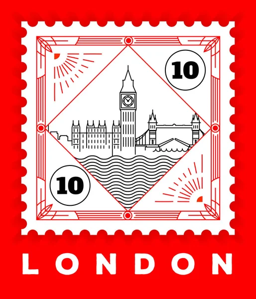 Einfaches Briefmarkendesign Retro Stil Auf Rotem Hintergrund — Stockvektor