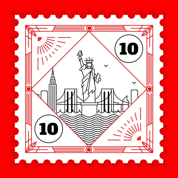 红色背景下复古风格的简易邮政邮票设计 — 图库矢量图片