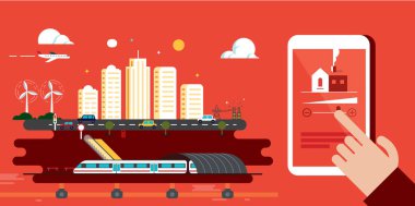 şehir binaları ile düz ve Tren İstasyonu 