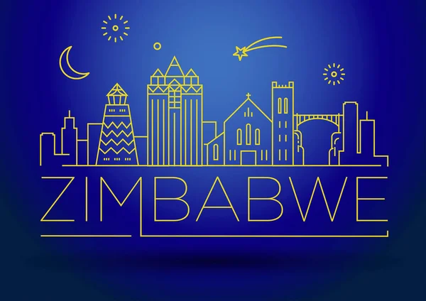 Ciudad Minimalista Horizonte Lineal Con Diseño Tipográfico Zimbabue — Vector de stock