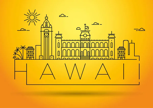 最小城市线性天际线与排版设计 夏威夷 — 图库矢量图片