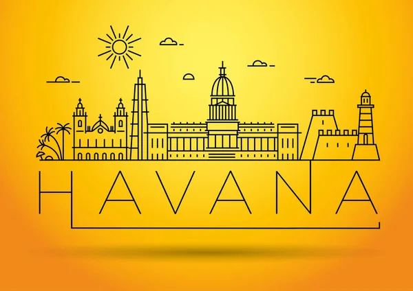 Ciudad Minimalista Horizonte Lineal Con Diseño Tipográfico Habana — Vector de stock