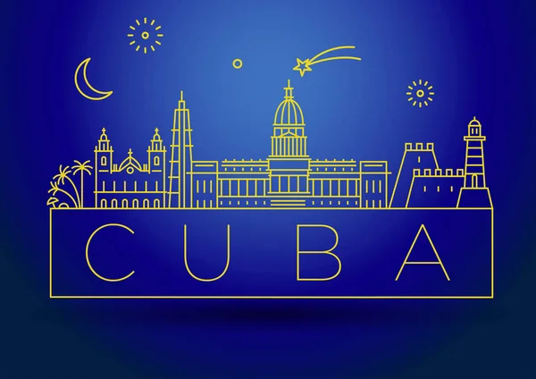 Minimal City Linear Skyline Typographic Design Cuba — Stock Vector