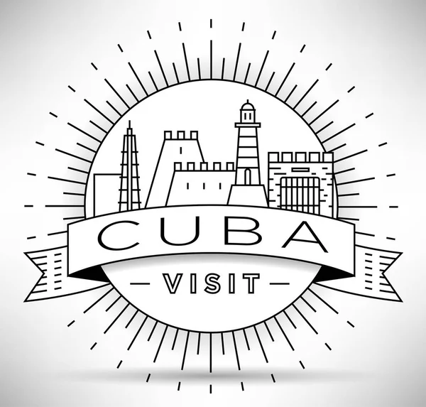 Ciudad Minimalista Horizonte Lineal Con Diseño Tipográfico Cuba — Vector de stock