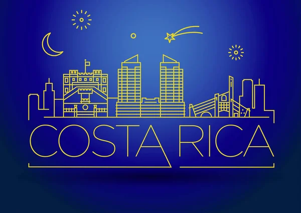 Skyline Linéaire Ville Minime Avec Design Typographique Costa Rica — Image vectorielle