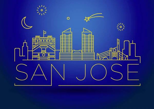 Skyline Linéaire Ville Minime Avec Design Typographique San Jose — Image vectorielle