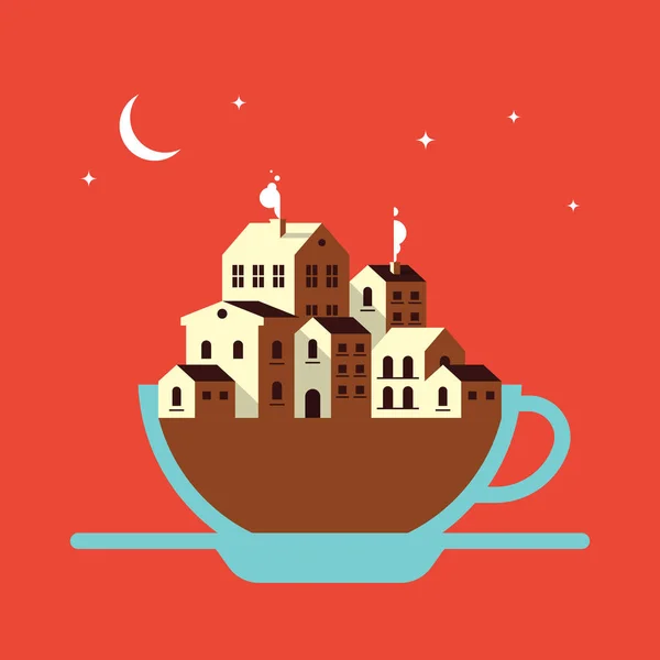 Città Piatta Tazza Caffè — Vettoriale Stock