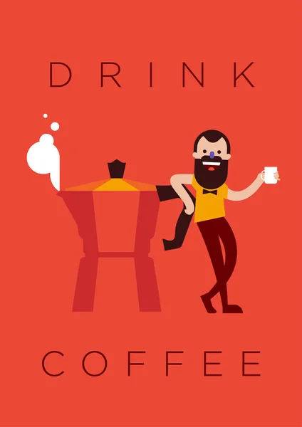 カラフルなポスターのコーヒーを飲む — ストックベクタ