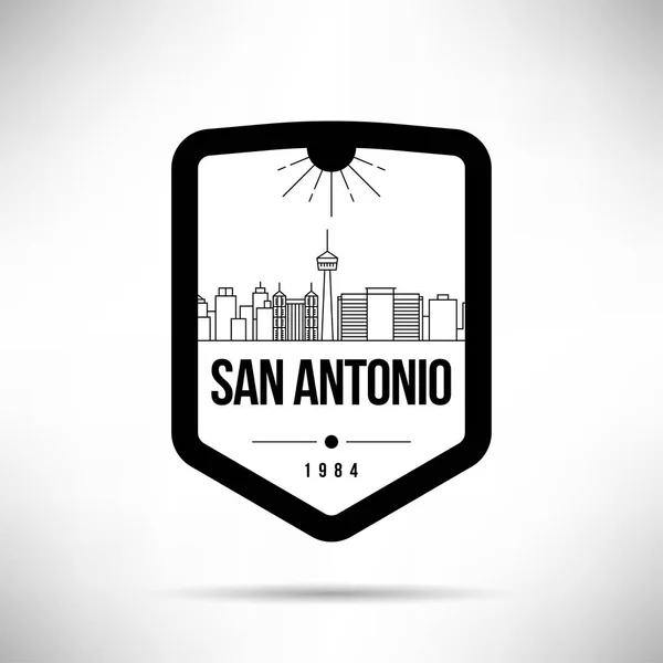 Minimal Linjär Stadssilhuetten Med Typografisk Design San Antonio — Stock vektor