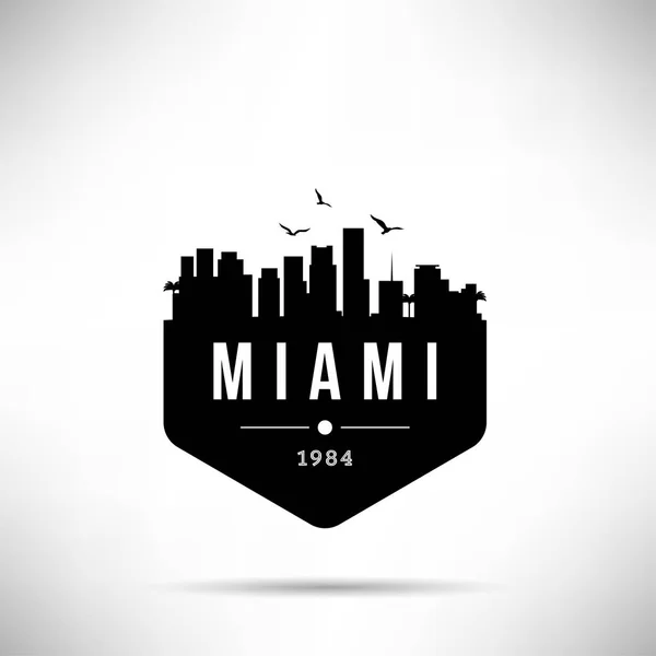 Minimal Kota Linear Skyline Dengan Desain Tipografi Miami - Stok Vektor