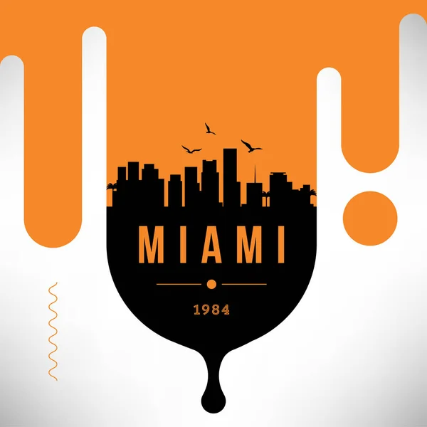 Ciudad Minimalista Horizonte Lineal Con Diseño Tipográfico Miami — Archivo Imágenes Vectoriales