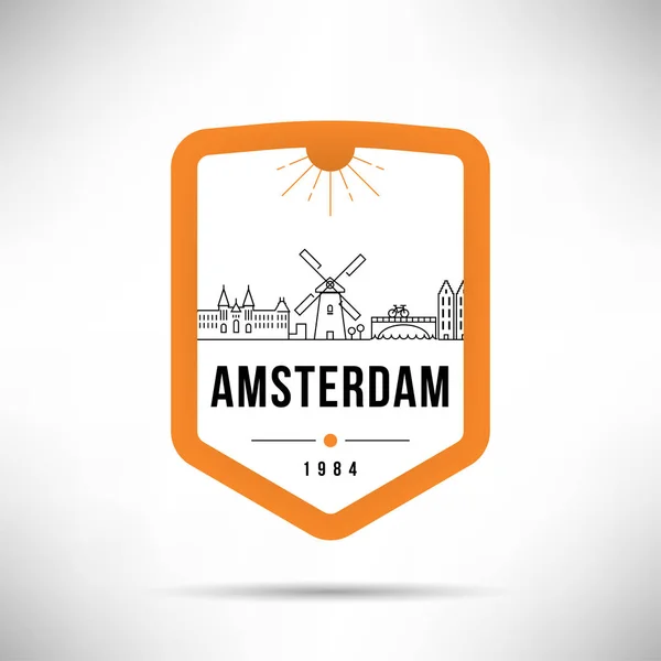 Horizonte Lineal Mínima Ciudad Con Diseño Tipográfico Amsterdam — Vector de stock