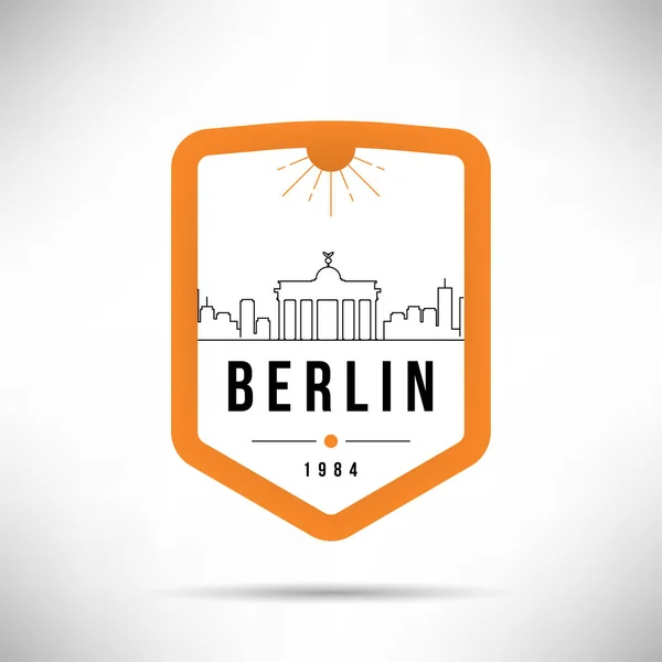 Tipografik Tasarım Berlin Ile Çok Şehir Doğrusal Manzarası — Stok Vektör
