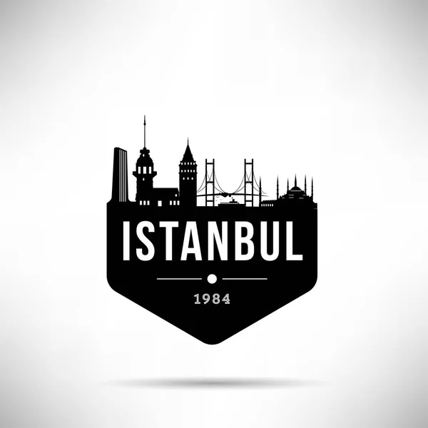 Minimale Stadt Lineare Skyline Mit Typografischem Design Istanbul — Stockvektor