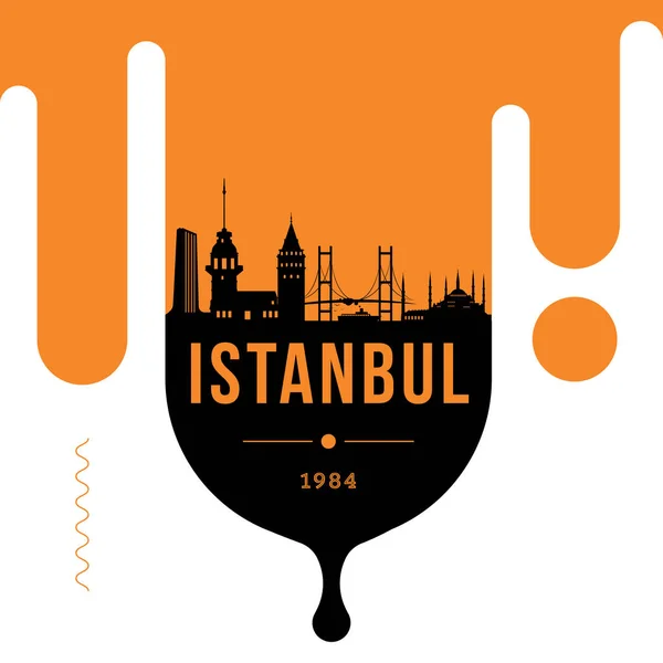 Doğrusal Şehir Manzarası Ile Tipografik Tasarım Istanbul — Stok Vektör